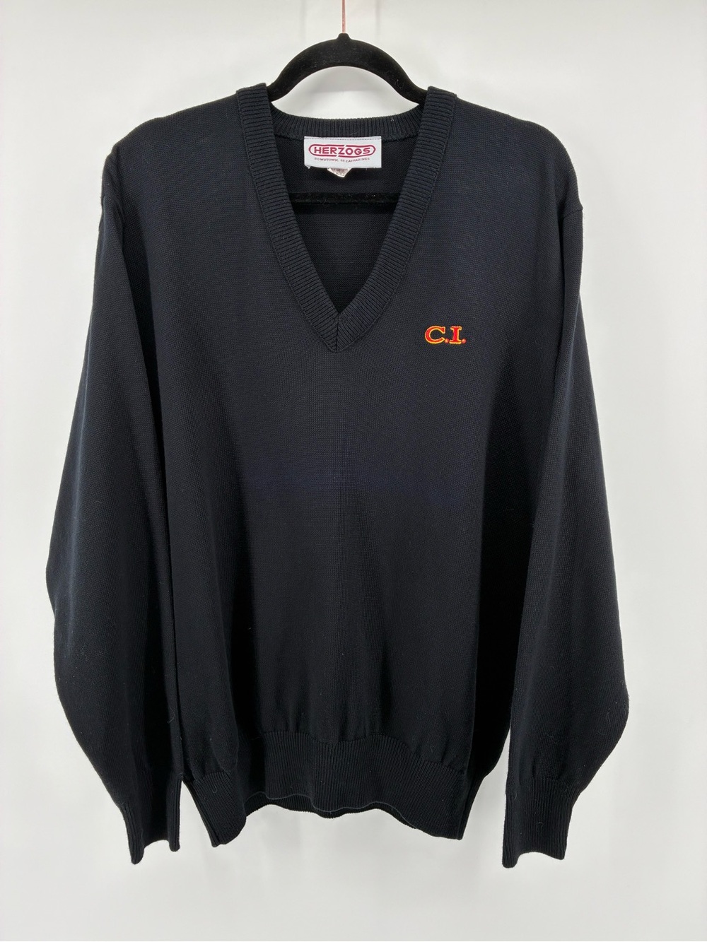 Vintage Herzogs Downtown St Catharines V-Neck Sweater with Orange CI Embroider